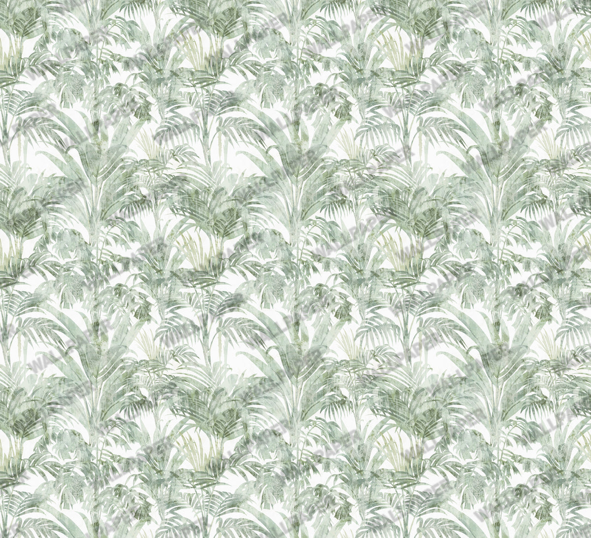 Soft Green Tropical Leaf Wallpaper : Pale Palm and Fern Mural - flat design