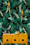 Macaw Jungle Wallpaper : Green Palm and Parrot Wall Mural