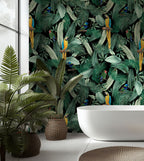 Macaw Jungle Wallpaper : Green Palm and Parrot Wall Mural - View 3