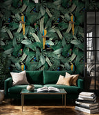 Macaw Jungle Wallpaper : Green Palm and Parrot Wall Mural - View 4
