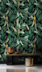 Macaw Jungle Wallpaper : Green Palm and Parrot Wall Mural - View 5