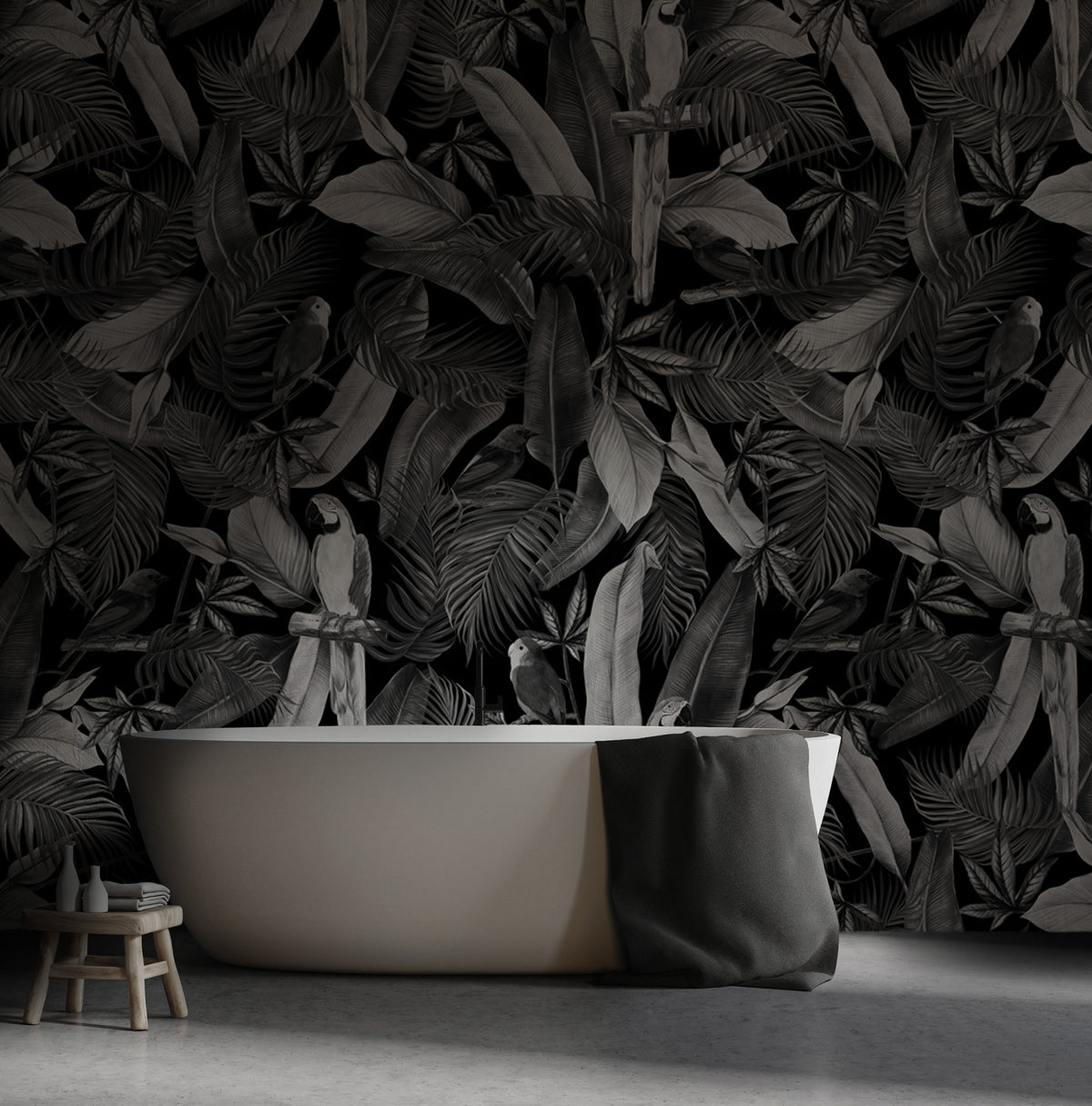 Monochrome Parrot Wallpaper : Black and White Tropical Mural