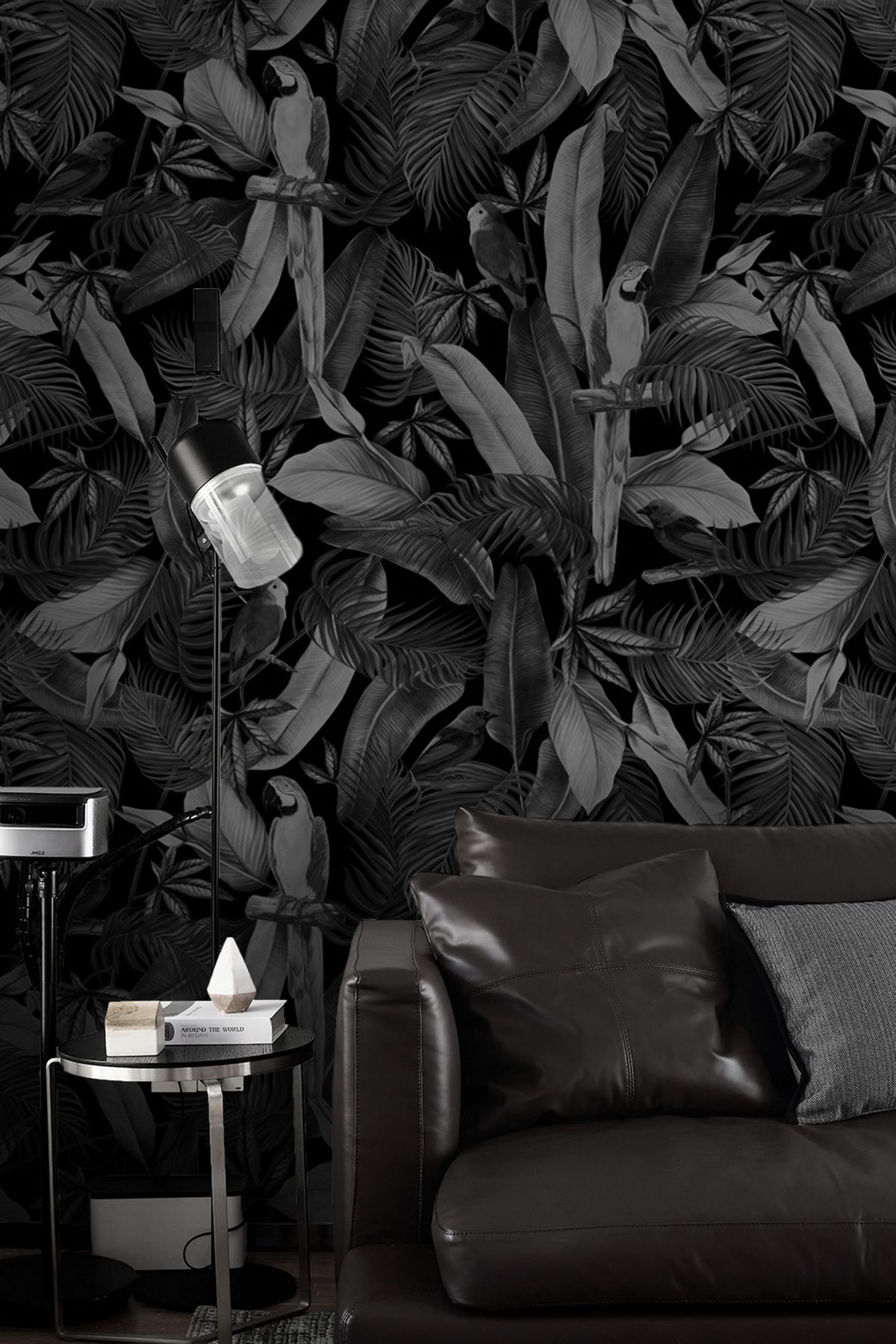 Monochrome Parrot Wallpaper : Black and White Tropical Mural - View 4