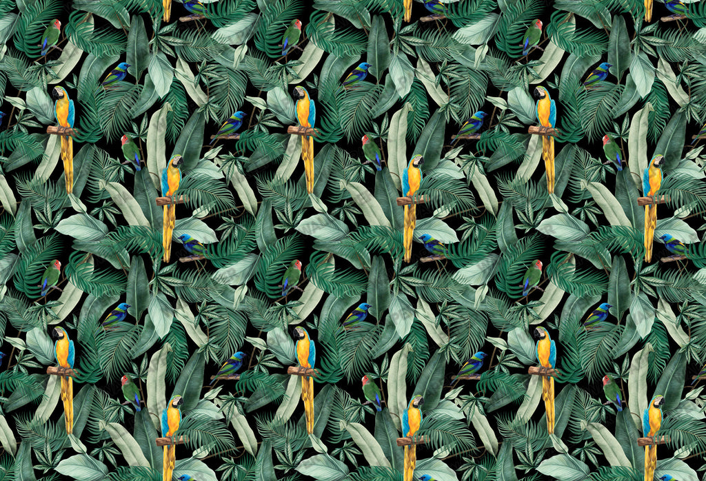 Macaw Jungle Wallpaper : Green Palm and Parrot Wall Mural - View 2
