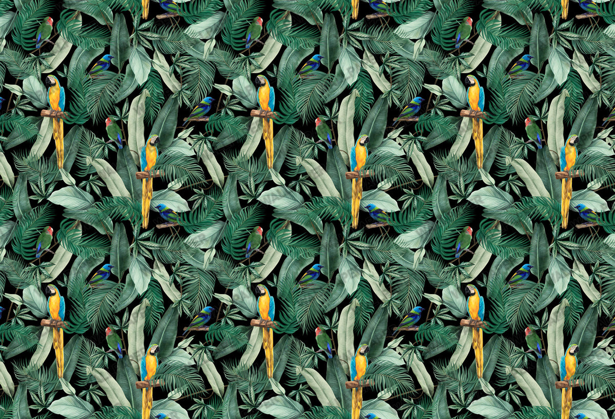 Macaw Jungle Wallpaper : Green Palm and Parrot Wall Mural - View 2