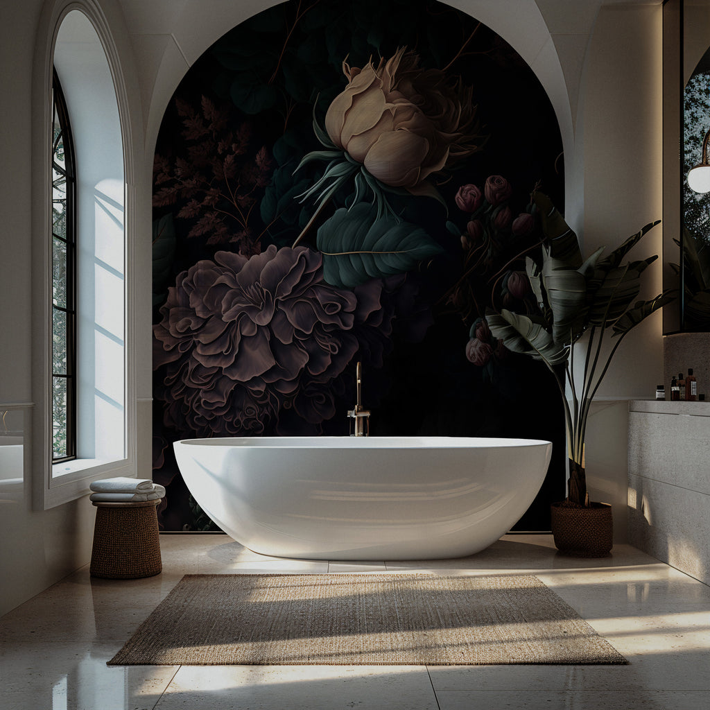 Blown Rose Wallpaper : Oversized Dusty Plum Floral Wall Mural - View 5