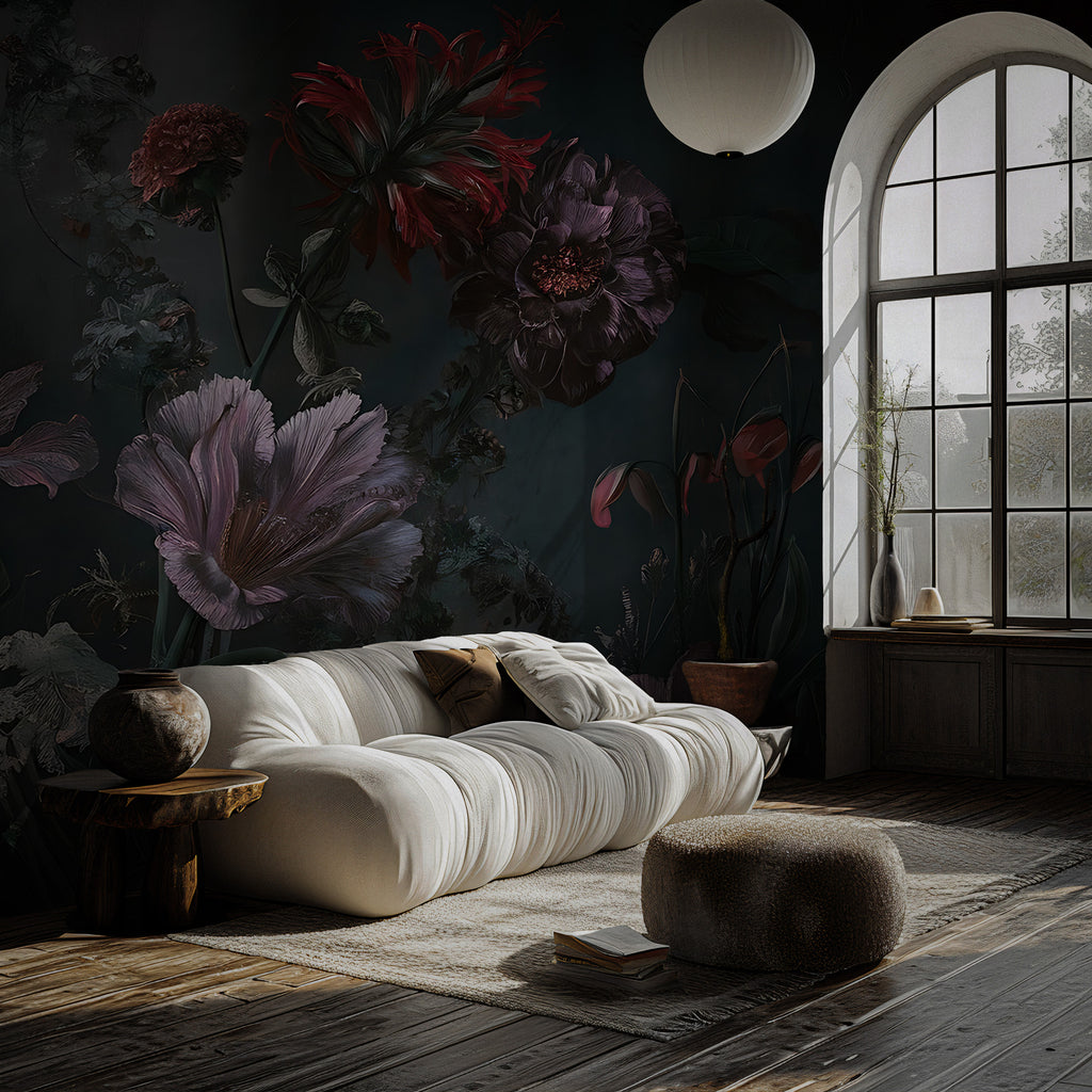 Baroque Tulip Wallpaper : Dark Magenta and Violet Floral Mural
