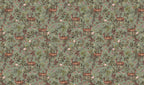 Sage Woodland Wallpaper : Deer Mushroom and Bird Folk Mural - View 2