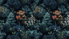 Navy Forest Wallpaper : Dark Pine and Blossom Woodland Wall Mural - View 2