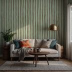 Mint Painted Stripe Wallpaper : Hand Drawn Brown Line Mural - View 4