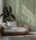 Mint Painted Stripe Wallpaper : Hand Drawn Brown Line Mural