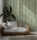 Mint Painted Stripe Wallpaper : Hand Drawn Brown Line Mural