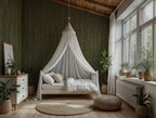 Olive Painted Stripe Wallpaper : Hand Drawn Green Line Mural
