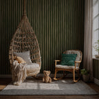 Olive Painted Stripe Wallpaper : Hand Drawn Green Line Mural - View 3