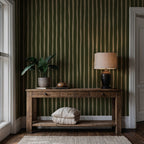 Olive Painted Stripe Wallpaper : Hand Drawn Green Line Mural - View 4