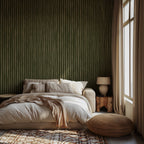 Olive Painted Stripe Wallpaper : Hand Drawn Green Line Mural - View 5