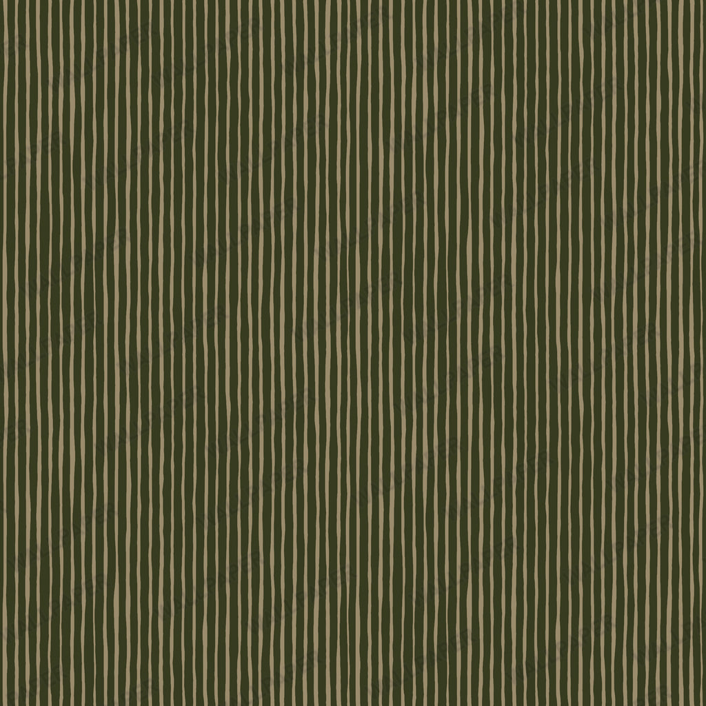 Olive Painted Stripe Wallpaper : Hand Drawn Green Line Mural - View 2