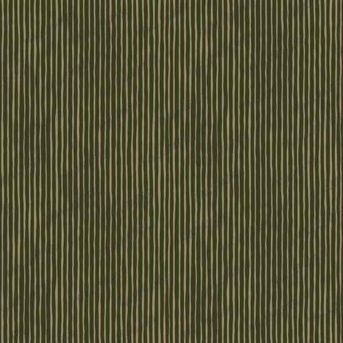 Olive Painted Stripe Wallpaper : Hand Drawn Green Line Mural - View 2