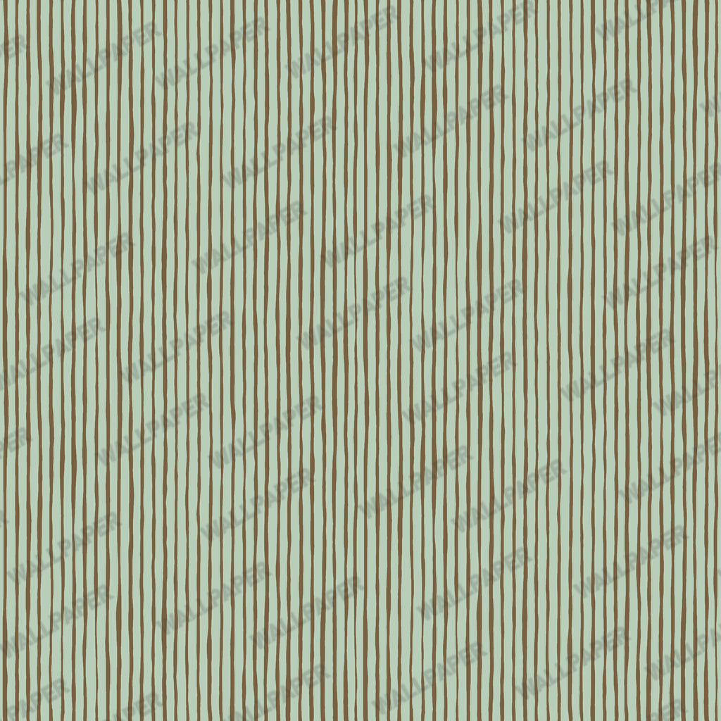 Mint Painted Stripe Wallpaper : Hand Drawn Brown Line Mural - View 2
