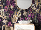 Dark Iris Meadow Wallpaper : Moody Purple and Gold Floral Mural - View 6