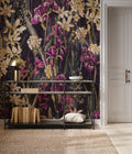 Dark Iris Meadow Wallpaper : Moody Purple and Gold Floral Mural