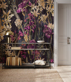Dark Iris Meadow Wallpaper : Moody Purple and Gold Floral Mural