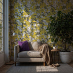 Mustard Rose Wallpaper : Yellow Ground White Bloom Wall Mural - View 3