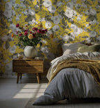 Mustard Rose Wallpaper : Yellow Ground White Bloom Wall Mural - View 4