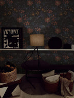 Night Garden Wallpaper : Dark Rust and Mauve Floral Wall Mural - View 3