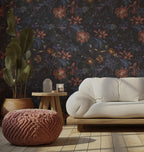 Night Garden Wallpaper : Dark Rust and Mauve Floral Wall Mural
