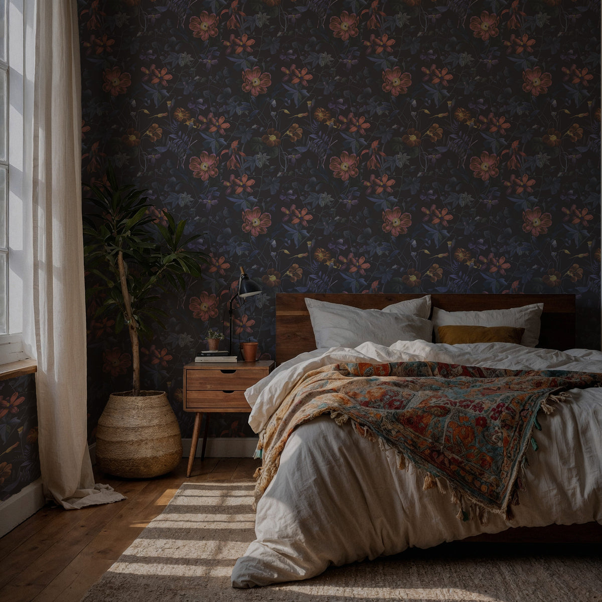 Night Garden Wallpaper : Dark Rust and Mauve Floral Wall Mural - View 5