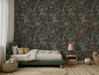 Dark Jungle Monkey Wallpaper : Tropical Leaf and Toucan Mural - View 4