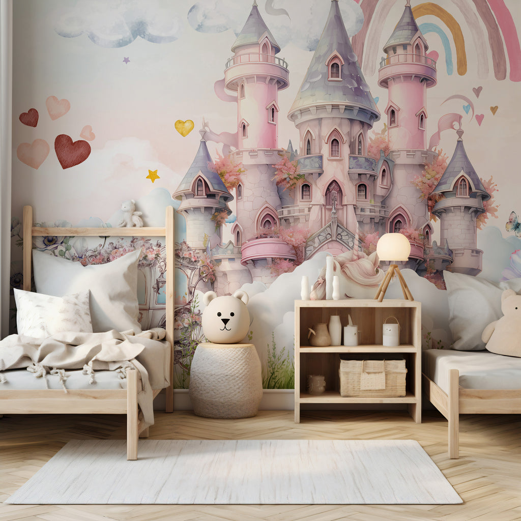 Pink Castle Wallpaper : Rainbow Fairytale Princess Kids Wall Mural - View 4