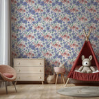 Ditsy Meadow Flower Wallpaper : Blue and Pink Watercolour Mural - View 4