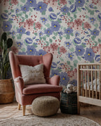 Ditsy Meadow Flower Wallpaper : Blue and Pink Watercolour Mural - View 5