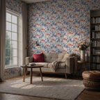 Ditsy Meadow Flower Wallpaper : Blue and Pink Watercolour Mural - View 3