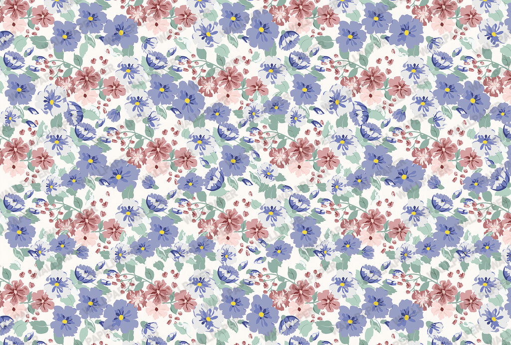 Ditsy Meadow Flower Wallpaper : Blue and Pink Watercolour Mural - View 2