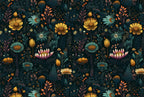 Dark Folk Flower Wallpaper : Navy and Gold Maximalist Wall Mural - View 2