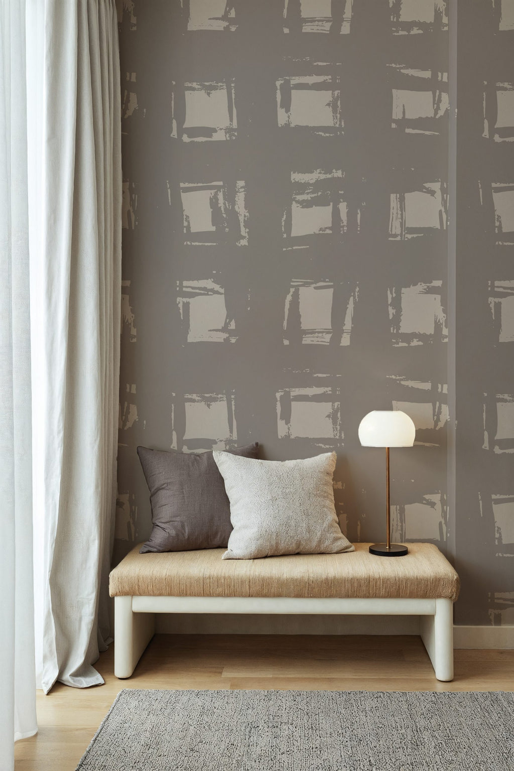Brushed Square Wallpaper : Taupe Geometric Texture Wall Mural - View 5