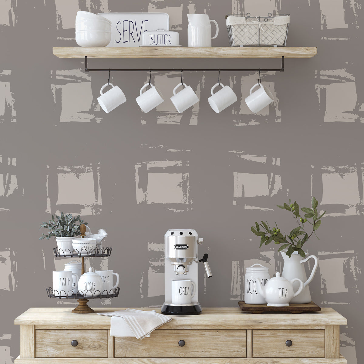 Brushed Square Wallpaper : Taupe Geometric Texture Wall Mural