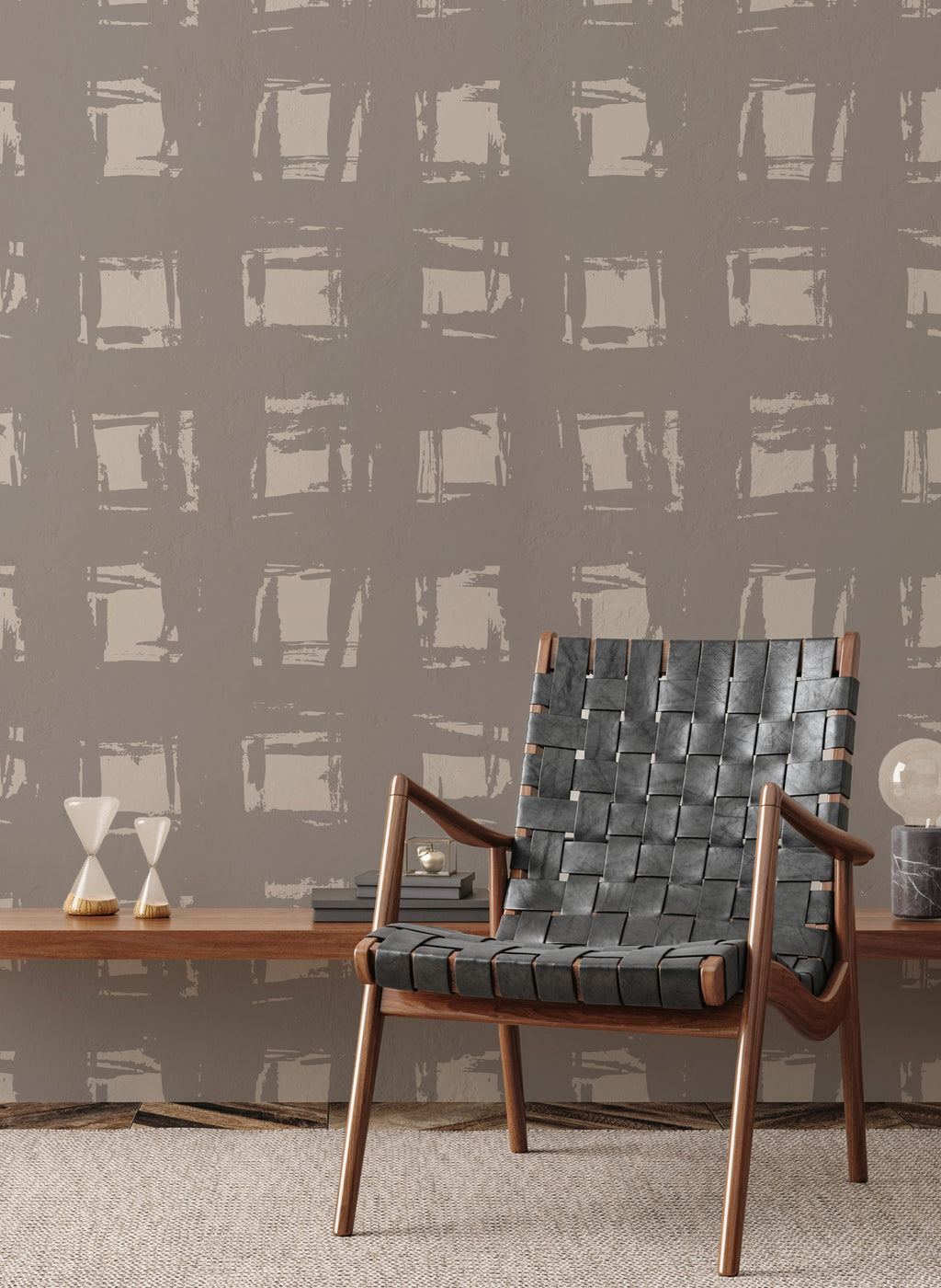 Brushed Square Wallpaper : Taupe Geometric Texture Wall Mural - View 3