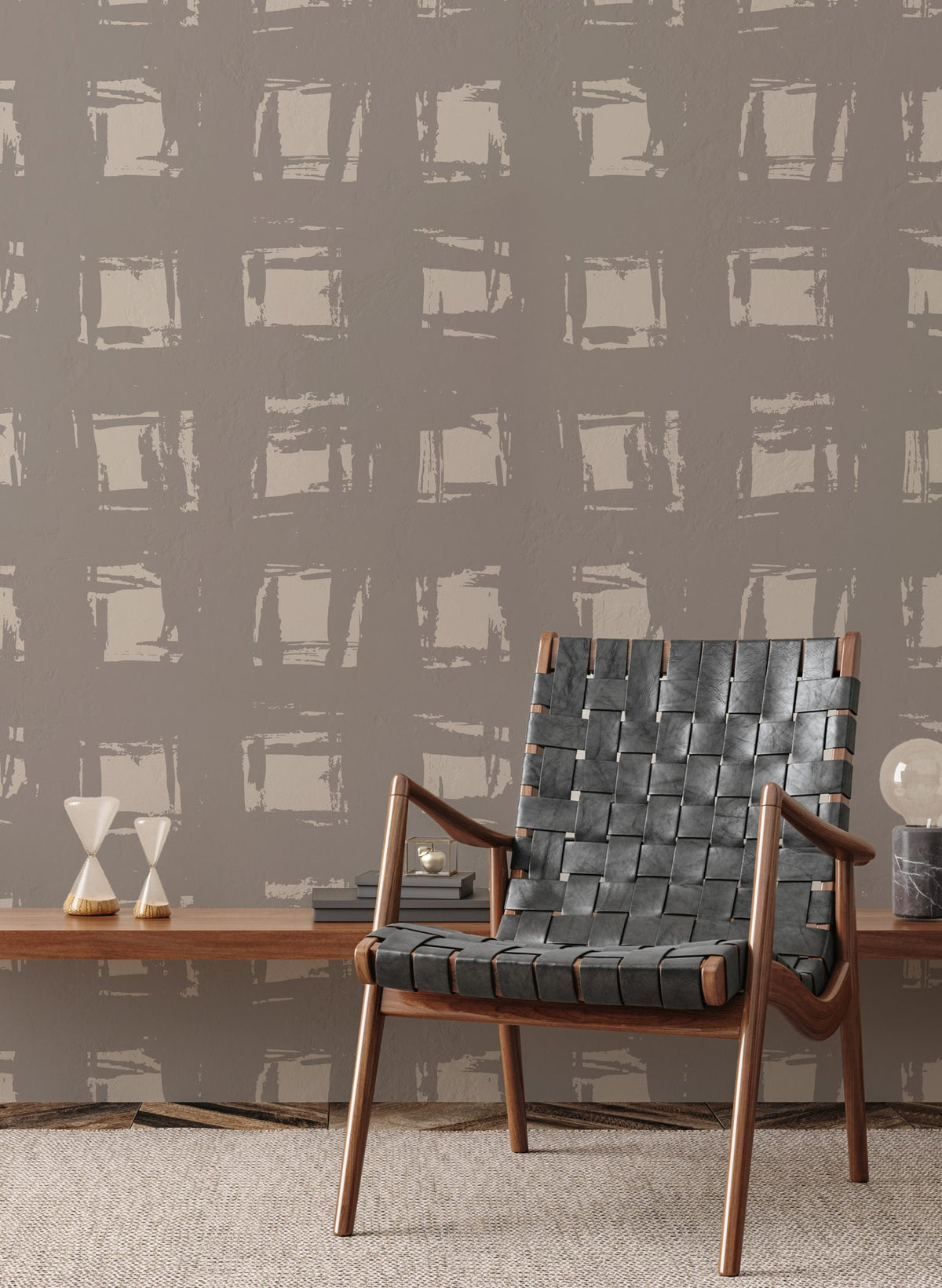 Brushed Square Wallpaper : Taupe Geometric Texture Wall Mural - View 3