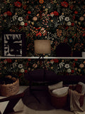 Black Folk Floral Wallpaper : Dark Millefleurs Meadow Wall Mural