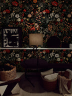 Black Folk Floral Wallpaper : Dark Millefleurs Meadow Wall Mural