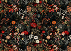Black Folk Floral Wallpaper : Dark Millefleurs Meadow Wall Mural - View 2