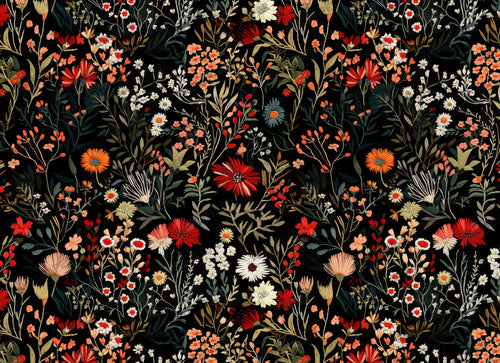 Black Folk Floral Wallpaper : Dark Millefleurs Meadow Wall Mural - View 2