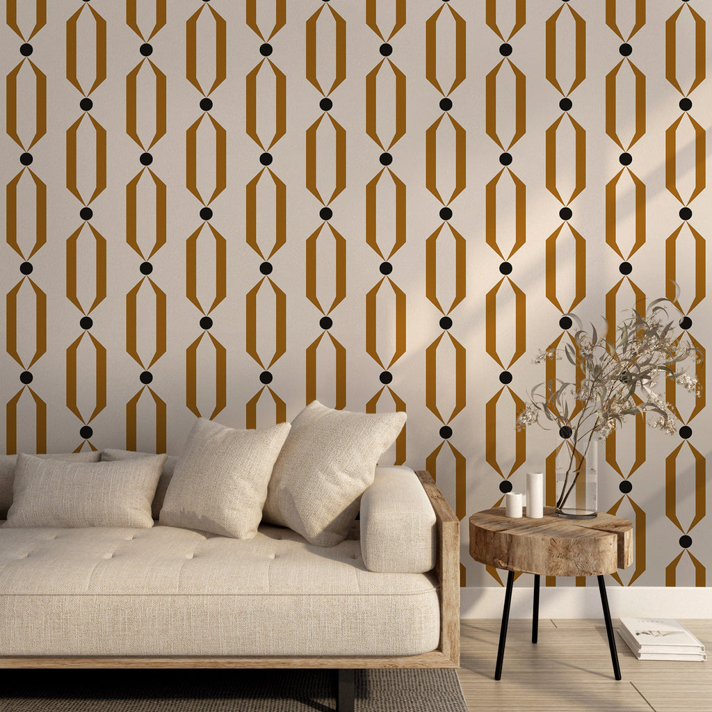 Art Deco Trellis Wallpaper : Gold Geometric on Cream Wall Mural