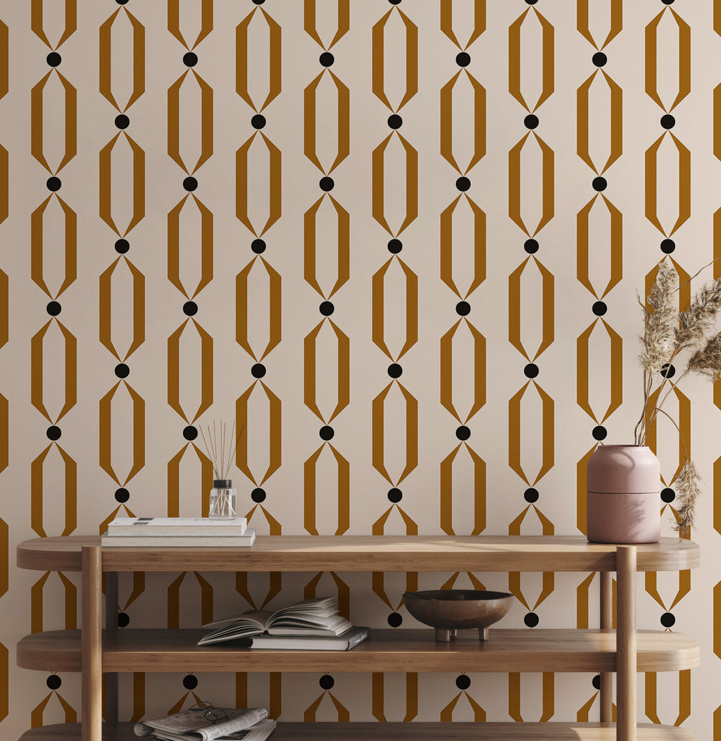 Art Deco Trellis Wallpaper : Gold Geometric on Cream Wall Mural - View 3