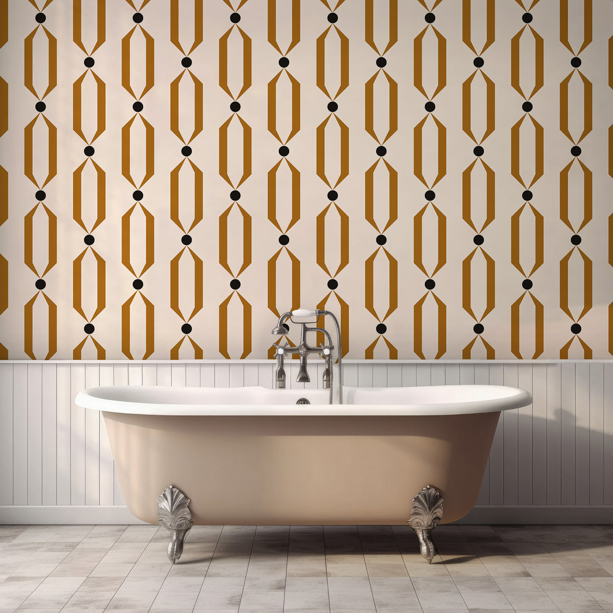 Art Deco Trellis Wallpaper : Gold Geometric on Cream Wall Mural - View 5