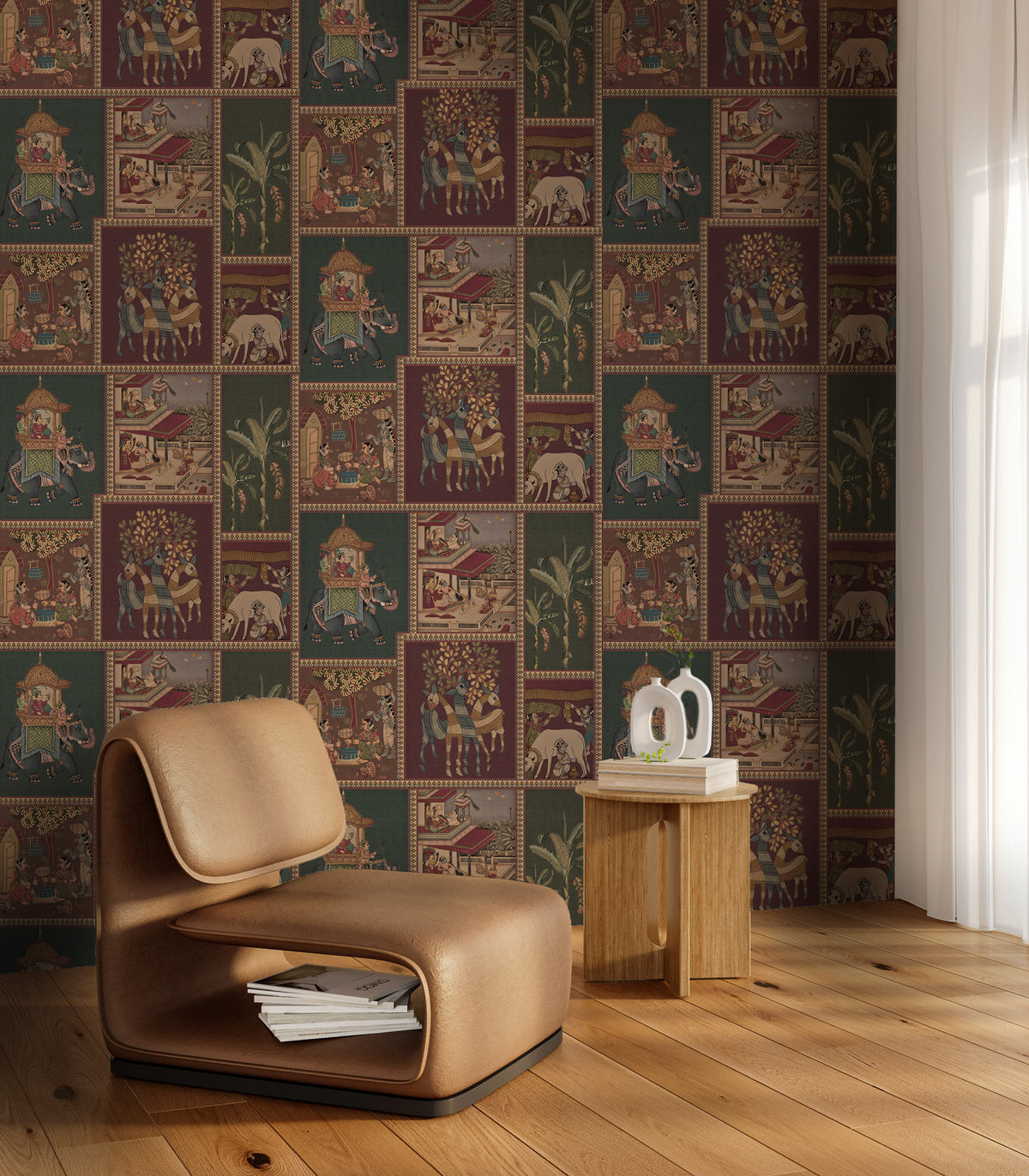 Indian Panel Wallpaper : Jewel Tone Miniature Tile Wall Mural - View 3